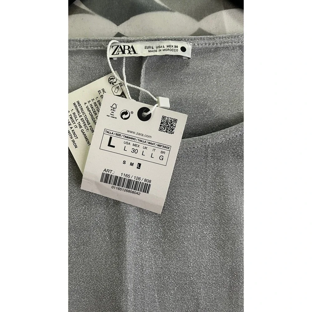 Zara Silver Sleeveless Knit Top Sz‎ L NWT Wrinkle Effect Metallic